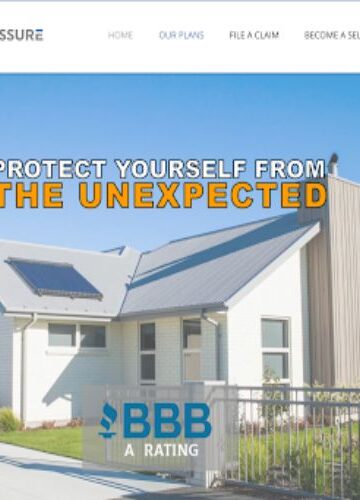 HomeAssure Administration homepage displaying its BBB A rating for home warranty protection plans